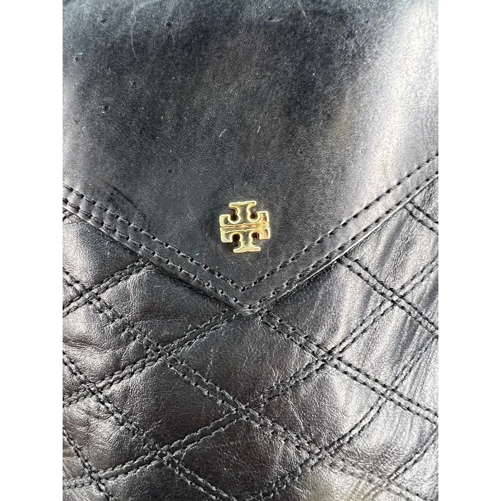 Tory Burch Women's 7.5M Claremont Quilted Black Leather Tall‎ Riding Boots